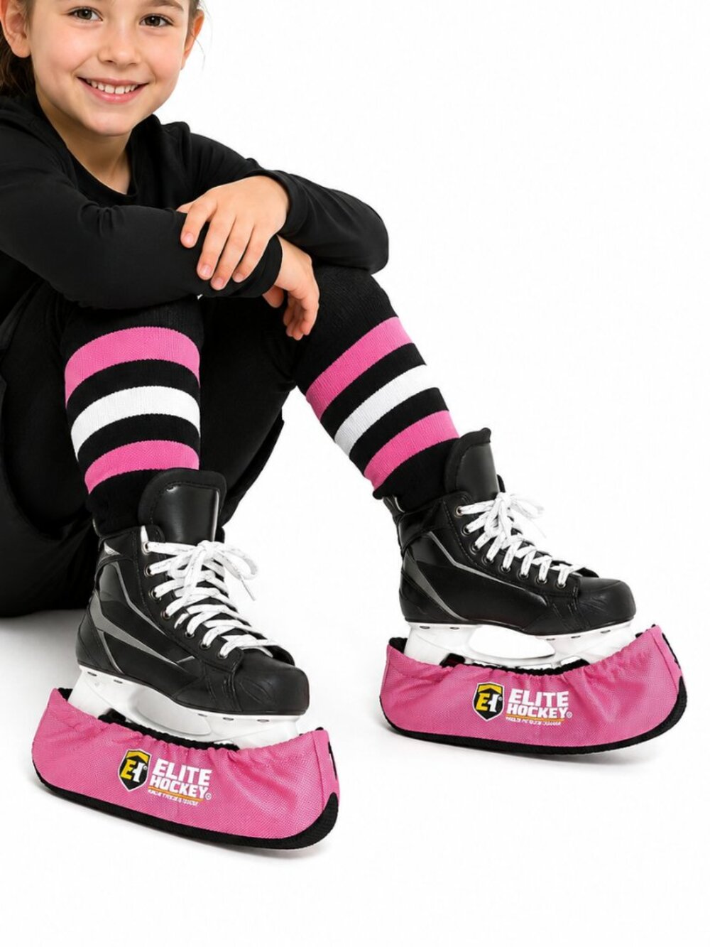 ELITE HOCKEY Pro-Skate Guard 2.0 Pink Up To Youth Size 13 Fleece Lined Rubber